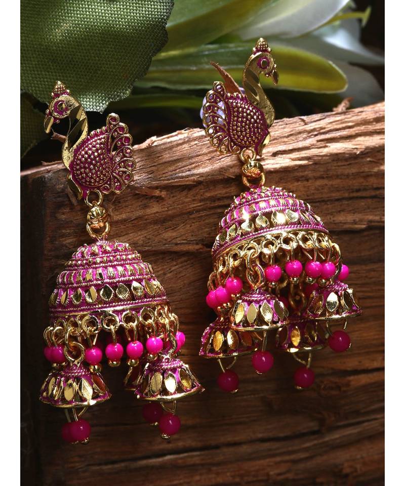 Gold Plated Meenakari Designed Jhumka Earring For Women   Combo of 2 Pearl Alloy Jhumki Earring