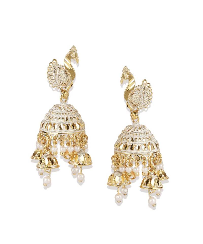 Gold Plated Meenakari Designed Jhumka Earring For Women   Combo of 2 Pearl Alloy Jhumki Earring