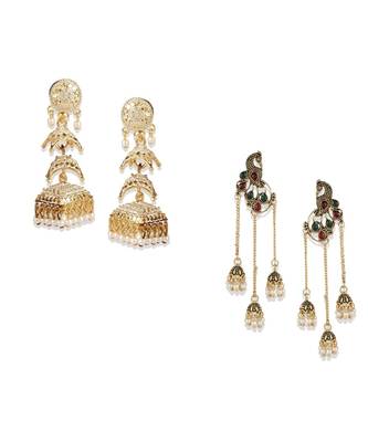 Gold Plated Meenakari Designed Jhumka Earring For Women   Combo of 2 Pearl Alloy Jhumki Earring 1