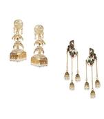 Gold Plated Meenakari Designed Jhumka Earring For Women   Combo of 2 Pearl Alloy Jhumki Earring