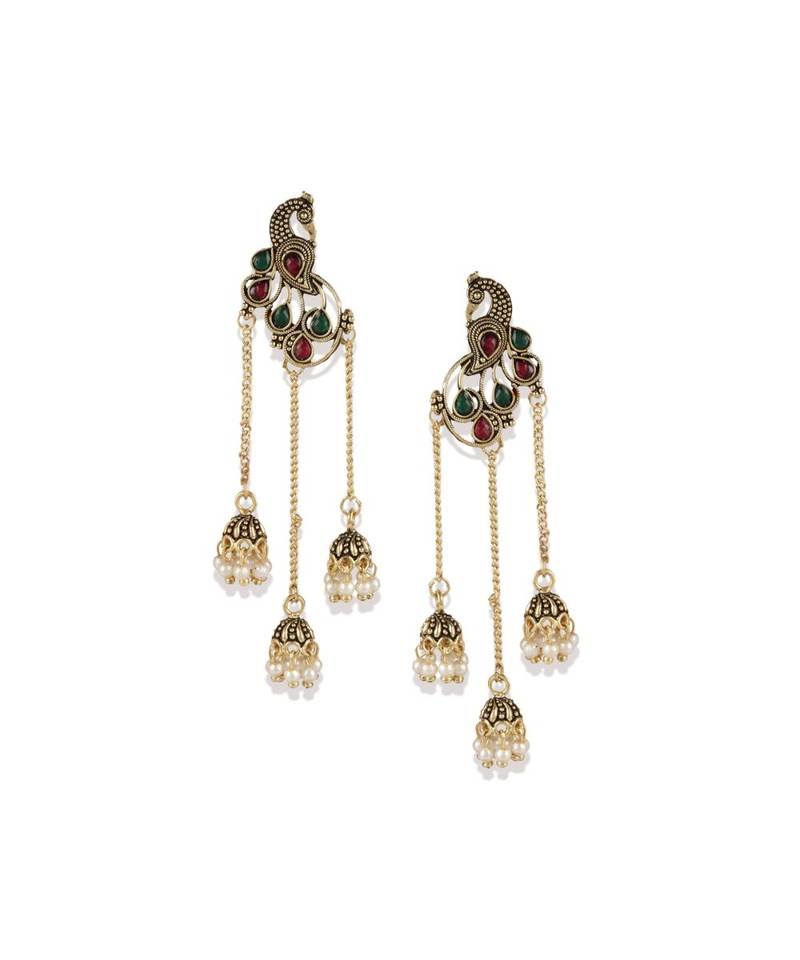 Gold Plated Meenakari Designed Jhumka Earring For Women   Combo of 2 Pearl Alloy Jhumki Earring