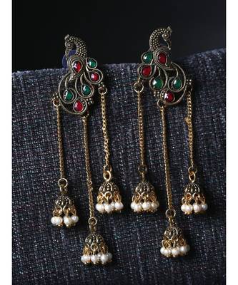 Gold Plated Meenakari Designed Jhumka Earring For Women   Combo of 2 Pearl Alloy Jhumki Earring 5
