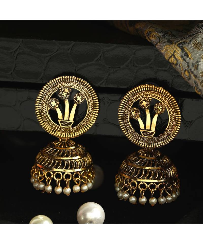 Gold Plated Meenakari Designed Jhumka Earring For Women   Combo of 2 Pearl Alloy Jhumki Earring