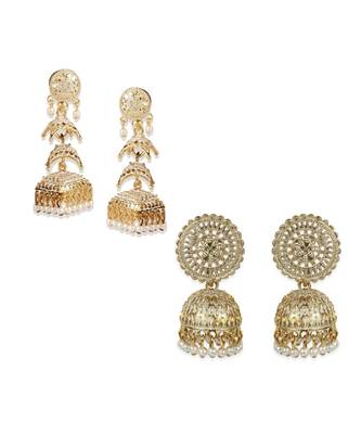 Gold Plated Meenakari Designed Jhumka Earring For Women   Combo of 2 Pearl Alloy Jhumki Earring 1