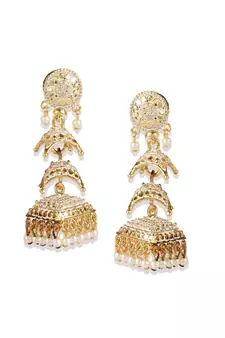 Gold Plated Meenakari Designed Jhumka Earring For Women   Combo of 2 Pearl Alloy Jhumki Earring