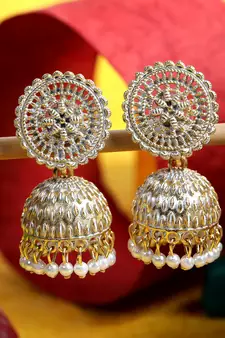 Gold Plated Meenakari Designed Jhumka Earring For Women   Combo of 2 Pearl Alloy Jhumki Earring
