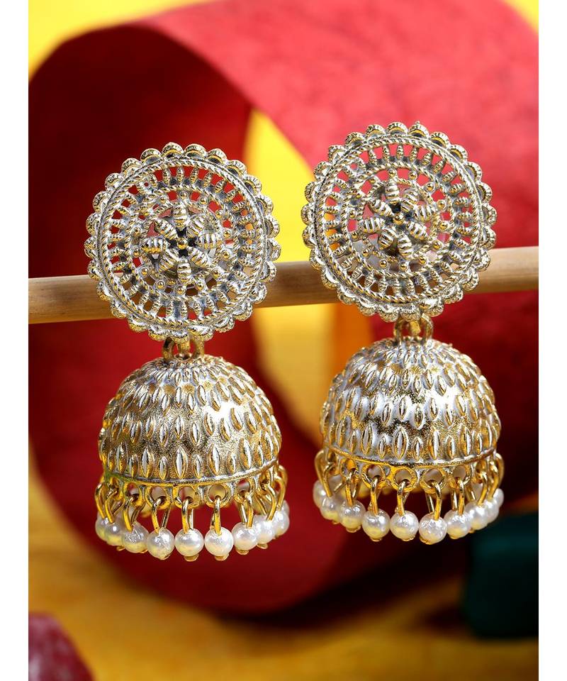 Gold Plated Meenakari Designed Jhumka Earring For Women   Combo of 2 Pearl Alloy Jhumki Earring