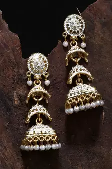 Gold Plated Meenakari Designed Jhumka Earring For Women   Combo of 2 Pearl Alloy Jhumki Earring