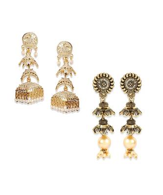 Gold Plated Meenakari Designed Jhumka Earring For Women   Combo of 2 Pearl Alloy Jhumki Earring 1