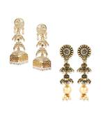 Gold Plated Meenakari Designed Jhumka Earring For Women   Combo of 2 Pearl Alloy Jhumki Earring