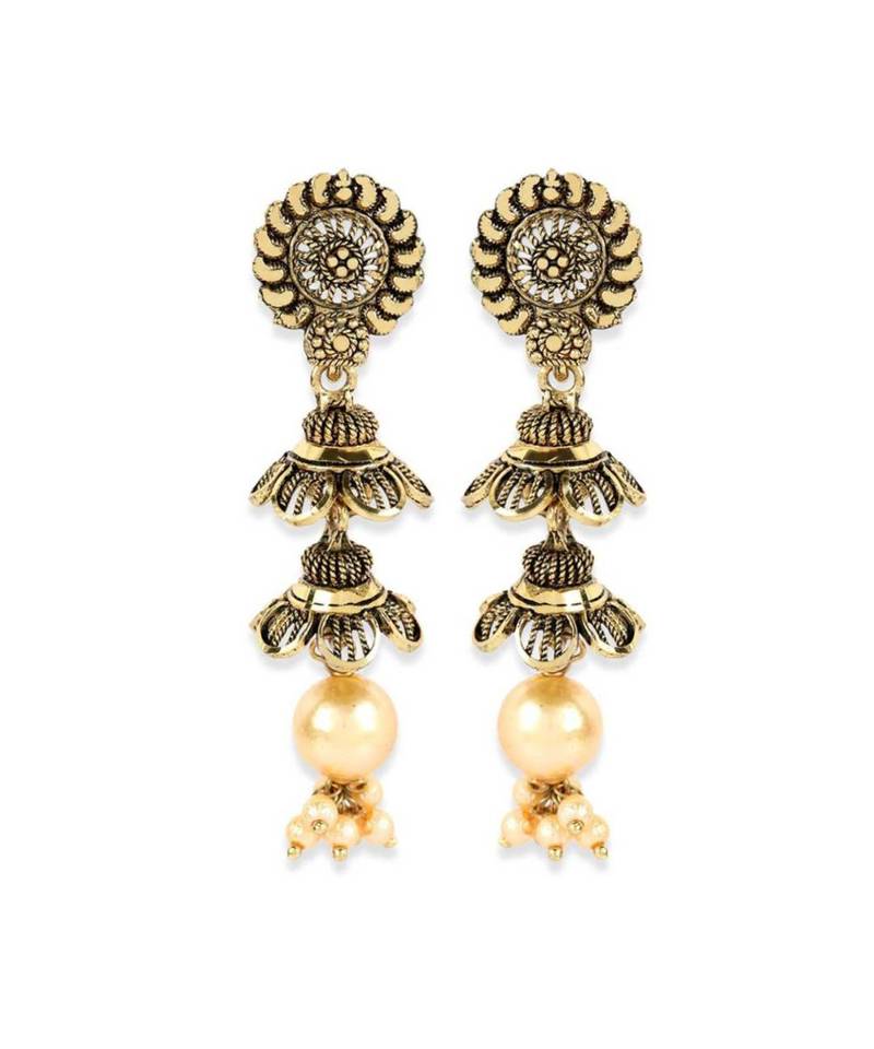 Gold Plated Meenakari Designed Jhumka Earring For Women   Combo of 2 Pearl Alloy Jhumki Earring