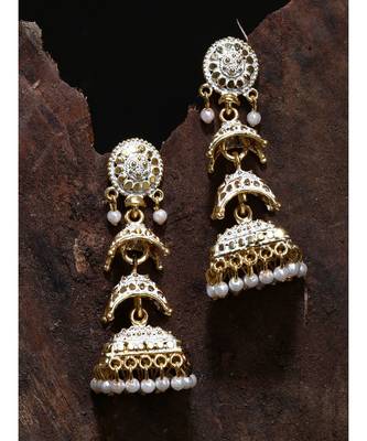 Gold Plated Meenakari Designed Jhumka Earring For Women   Combo of 2 Pearl Alloy Jhumki Earring 4