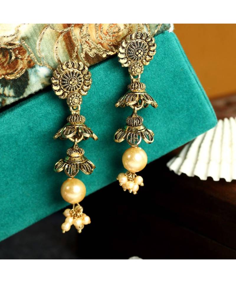 Gold Plated Meenakari Designed Jhumka Earring For Women   Combo of 2 Pearl Alloy Jhumki Earring