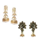 Gold Plated Meenakari Designed Jhumka Earring For Women   Combo of 2 Pearl Alloy Jhumki Earring