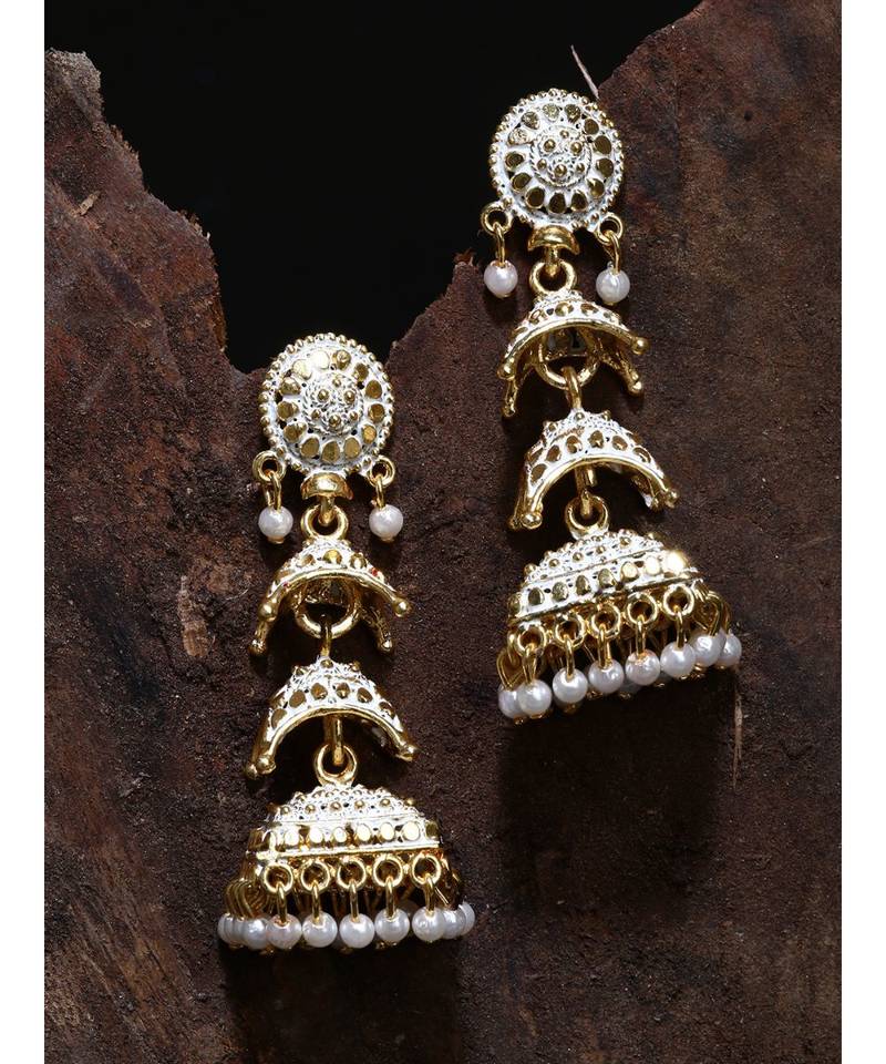 Gold Plated Meenakari Designed Jhumka Earring For Women   Combo of 2 Pearl Alloy Jhumki Earring