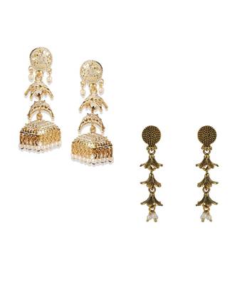 Gold Plated Meenakari Designed Jhumka Earring For Women   Combo of 2 Pearl Alloy Jhumki Earring 1