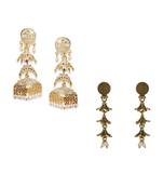 Gold Plated Meenakari Designed Jhumka Earring For Women   Combo of 2 Pearl Alloy Jhumki Earring