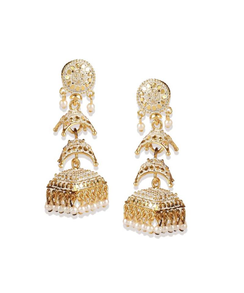 Gold Plated Meenakari Designed Jhumka Earring For Women   Combo of 2 Pearl Alloy Jhumki Earring