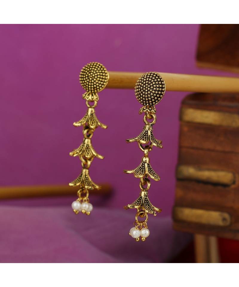 Gold Plated Meenakari Designed Jhumka Earring For Women   Combo of 2 Pearl Alloy Jhumki Earring