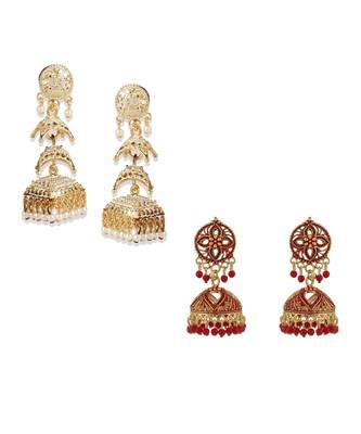 Gold Plated Meenakari Designed Jhumka Earring For Women   Combo of 2 Pearl Alloy Jhumki Earring 1