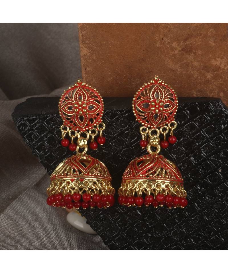 Gold Plated Meenakari Designed Jhumka Earring For Women   Combo of 2 Pearl Alloy Jhumki Earring