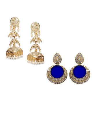 Gold Plated Meenakari Designed Jhumka Earring For Women   Combo of 2 Pearl Alloy Jhumki Earring 1