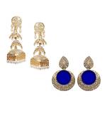 Gold Plated Meenakari Designed Jhumka Earring For Women   Combo of 2 Pearl Alloy Jhumki Earring