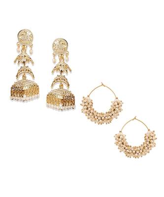 Gold Plated Meenakari Designed Jhumka Earring For Women   Combo of 2 Pearl Alloy Jhumki Earring 1