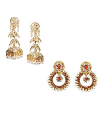 Gold Plated Meenakari Designed Jhumka Earring For Women   Combo of 2 Pearl Alloy Jhumki Earring 1