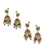 Gold Plated Meenakari Designed Jhumka Earring For Women   Combo of 2 Pearl Alloy Jhumki Earring
