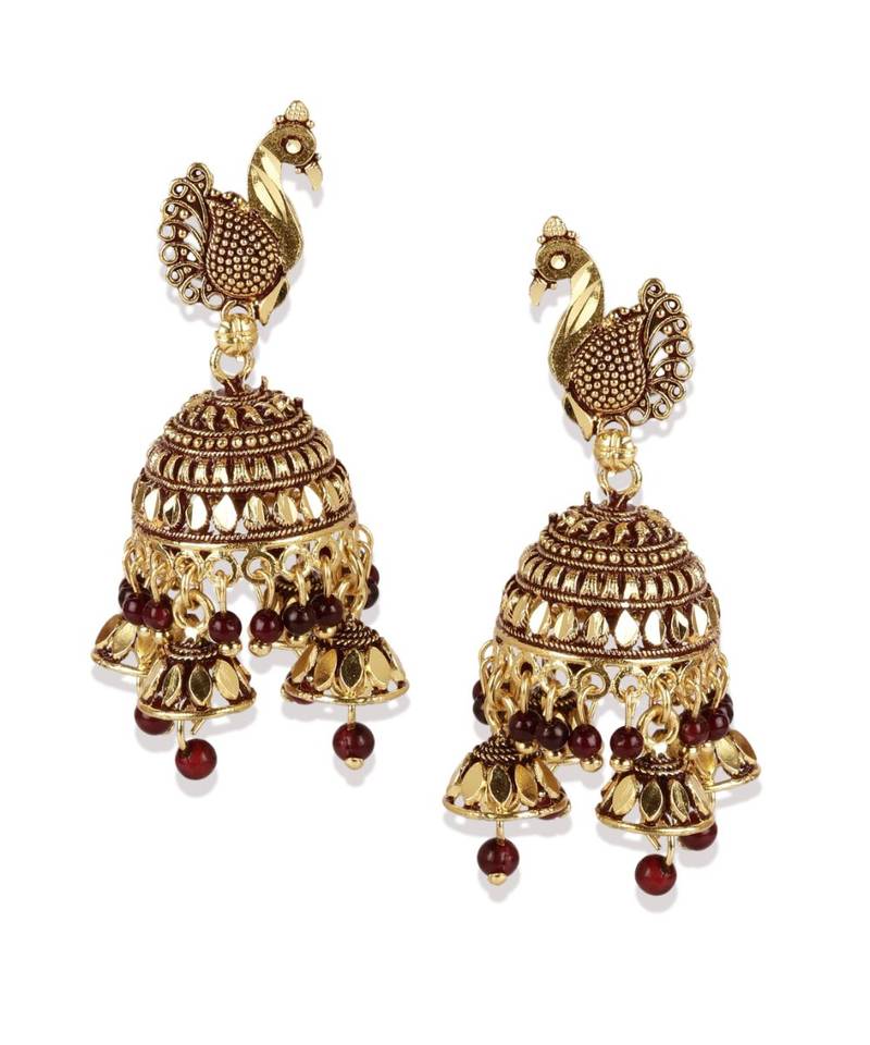 Gold Plated Meenakari Designed Jhumka Earring For Women   Combo of 2 Pearl Alloy Jhumki Earring