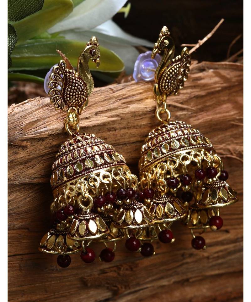 Gold Plated Meenakari Designed Jhumka Earring For Women   Combo of 2 Pearl Alloy Jhumki Earring