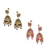 Gold Plated Meenakari Designed Jhumka Earring For Women   Combo of 2 Pearl Alloy Jhumki Earring