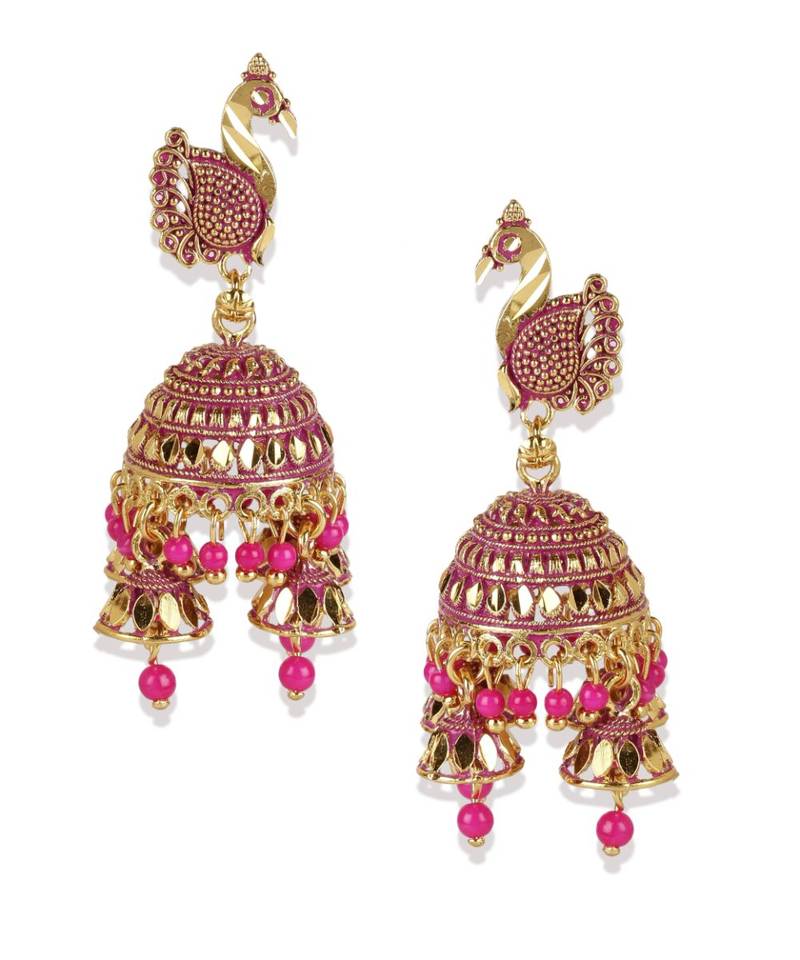 Gold Plated Meenakari Designed Jhumka Earring For Women   Combo of 2 Pearl Alloy Jhumki Earring