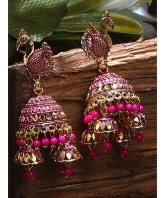 Gold Plated Meenakari Designed Jhumka Earring For Women   Combo of 2 Pearl Alloy Jhumki Earring 5