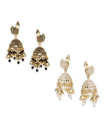Gold Plated Meenakari Designed Jhumka Earring For Women   Combo of 2 Pearl Alloy Jhumki Earring 1