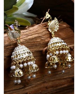 Gold Plated Meenakari Designed Jhumka Earring For Women   Combo of 2 Pearl Alloy Jhumki Earring 3