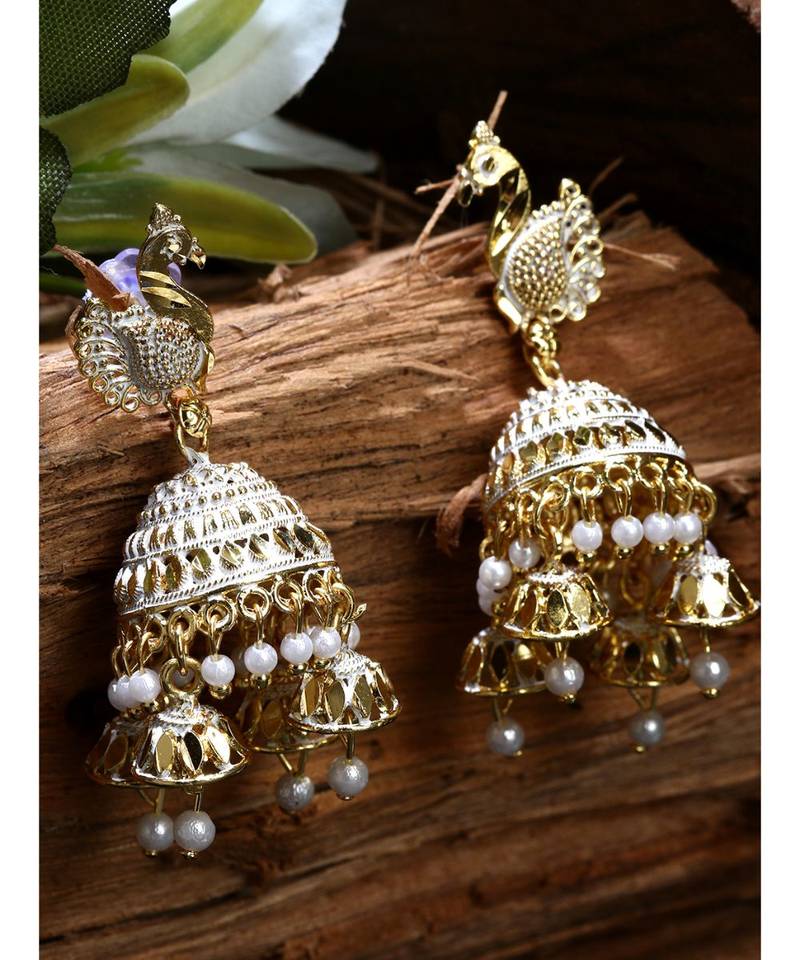 Gold Plated Meenakari Designed Jhumka Earring For Women   Combo of 2 Pearl Alloy Jhumki Earring