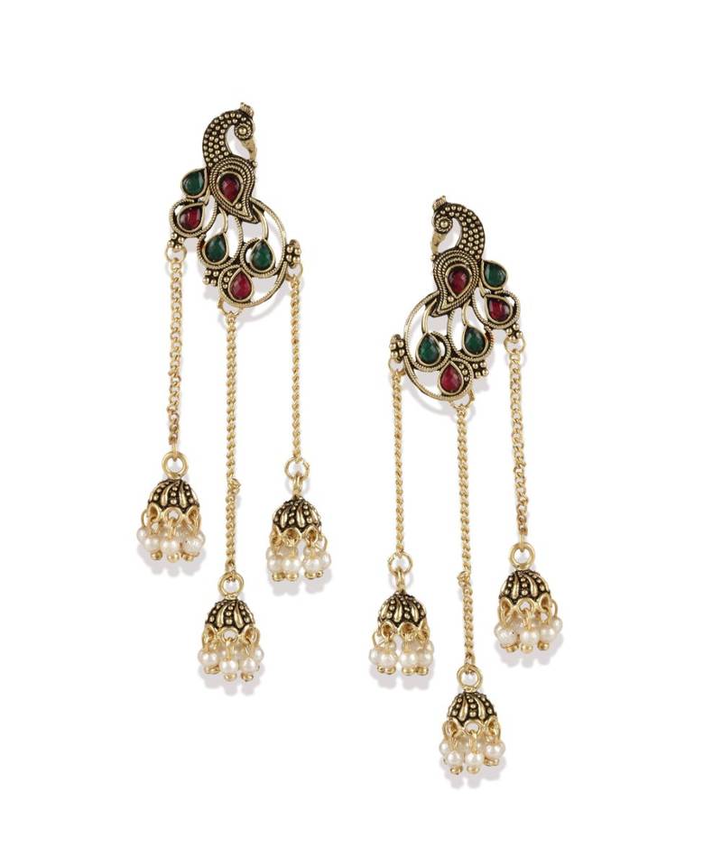 Gold Plated Meenakari Designed Jhumka Earring For Women   Combo of 2 Pearl Alloy Jhumki Earring