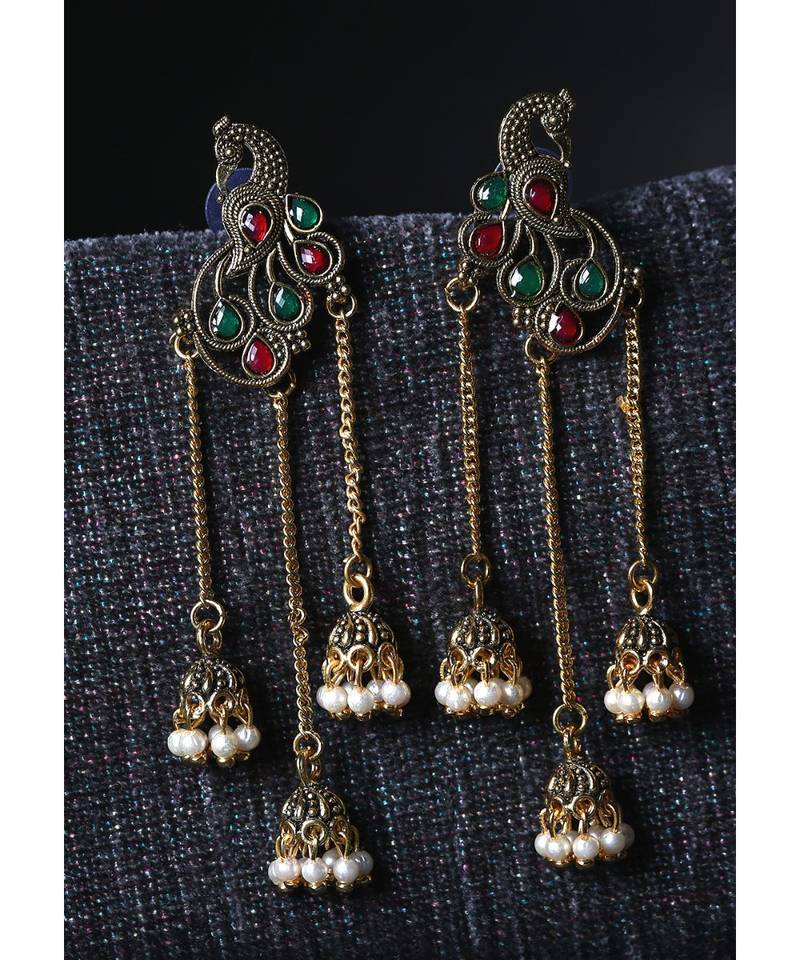 Gold Plated Meenakari Designed Jhumka Earring For Women   Combo of 2 Pearl Alloy Jhumki Earring