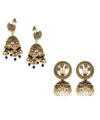 Gold Plated Meenakari Designed Jhumka Earring For Women   Combo of 2 Pearl Alloy Jhumki Earring 1