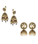 Gold Plated Meenakari Designed Jhumka Earring For Women   Combo of 2 Pearl Alloy Jhumki Earring