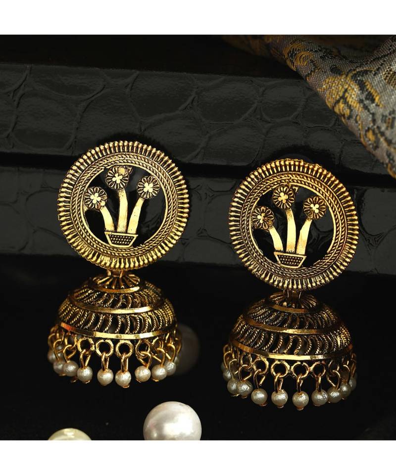 Gold Plated Meenakari Designed Jhumka Earring For Women   Combo of 2 Pearl Alloy Jhumki Earring