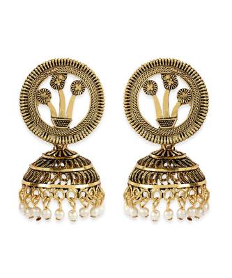 Gold Plated Meenakari Designed Jhumka Earring For Women   Combo of 2 Pearl Alloy Jhumki Earring 5