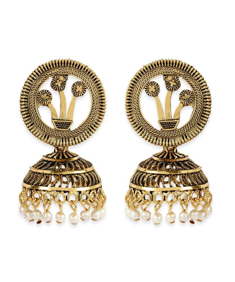 Gold Plated Meenakari Designed Jhumka Earring For Women   Combo of 2 Pearl Alloy Jhumki Earring