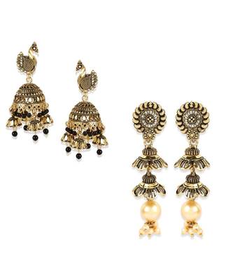 Gold Plated Meenakari Designed Jhumka Earring For Women   Combo of 2 Pearl Alloy Jhumki Earring 1