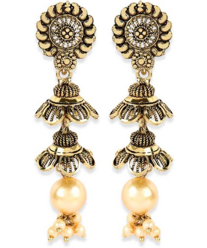 Gold Plated Meenakari Designed Jhumka Earring For Women   Combo of 2 Pearl Alloy Jhumki Earring