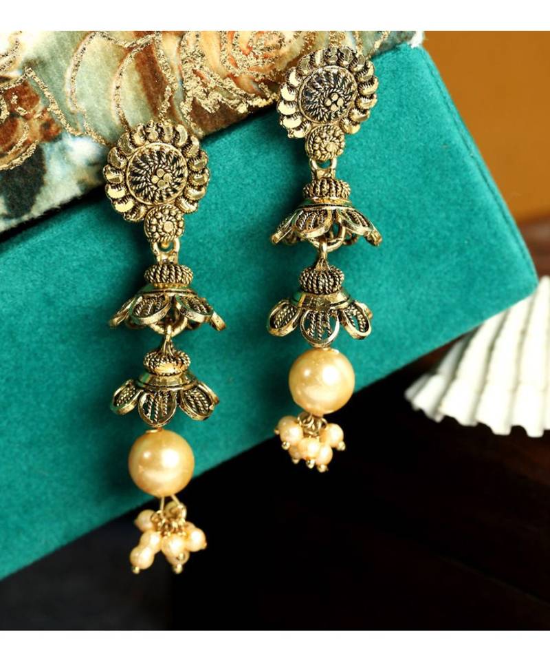 Gold Plated Meenakari Designed Jhumka Earring For Women   Combo of 2 Pearl Alloy Jhumki Earring