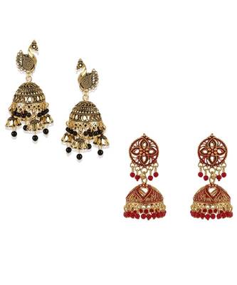 Gold Plated Meenakari Designed Jhumka Earring For Women   Combo of 2 Pearl Alloy Jhumki Earring 1