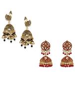 Gold Plated Meenakari Designed Jhumka Earring For Women   Combo of 2 Pearl Alloy Jhumki Earring